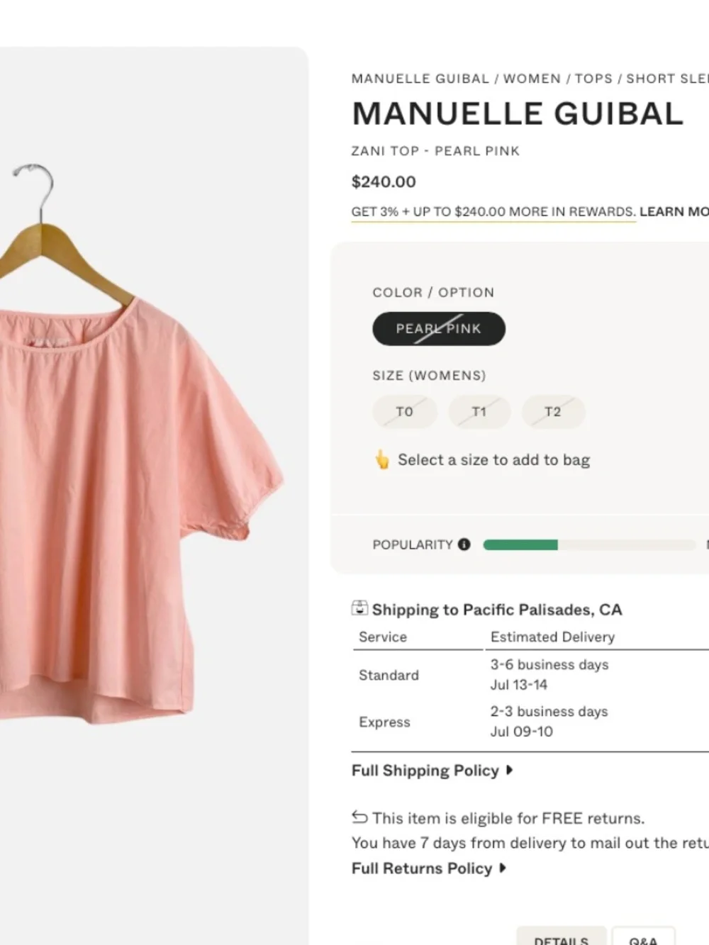 MANUELLE GUIBAL The Zani Top in Pearl Pink Parisian Boxy Blouse Cotton Poplin 0 - Picture 6 of 16